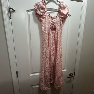 Pink Floral Lace-Up Dress